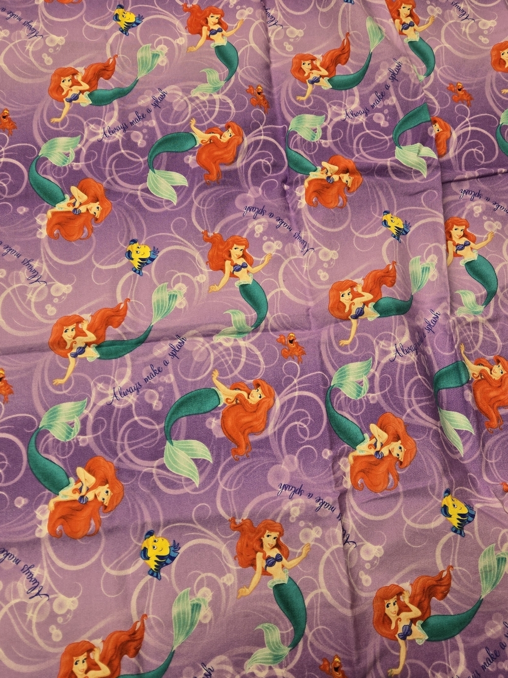 Disney Ariel Always Make a Splash Purple Ombre Cotton Fabric 2 Yards 20" - Picture 2 of 7